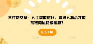 某付费文章：人工智能时代，普通人怎么才能不被淘汰持续躺赢?-极速轻创
