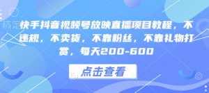 快手抖音视频号放映直播项目教程，不违规，不卖货，不靠粉丝，不靠礼物打赏，每天200-600-极速轻创
