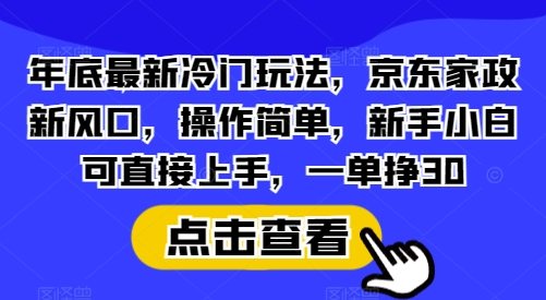 年底最新冷门玩法，京东家政新风口，操作简单，新手小白可直接上手，一单挣30【揭秘】-极速轻创