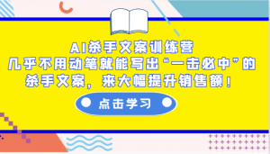 AI杀手文案训练营：几乎不用动笔就能写出“一击必中”的杀手文案，来大幅提升销售额！-极速轻创