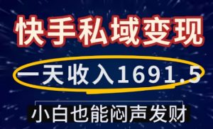 一天收入1691.5，快手私域变现，小白也能闷声发财-极速轻创
