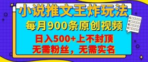 小说推文王炸玩法，一键代发，每月最多领900条原创视频，播放量收益日入5张，无需粉丝，无需实名【揭秘】-极速轻创