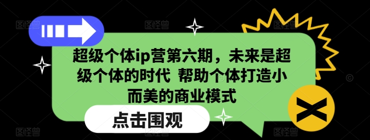 超级个体ip营第六期,未来是超级个体的时代 帮助个体打造小而美的商业模式-极速轻创