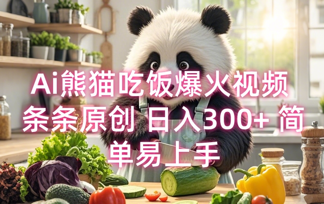 Ai熊猫吃饭爆火视频 条条原创 日入300+ 简单易上手-极速轻创