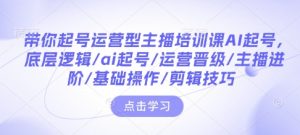 带你起号运营型主播培训课AI起号，底层逻辑/ai起号/运营晋级/主播进阶/基础操作/剪辑技巧-极速轻创
