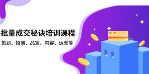 批量成交秘诀培训课程，策划、招商、品宣、内容、运营等-极速轻创