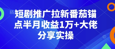 短剧推广拉新番茄锚点半月收益1万+大佬分享实操-极速轻创
