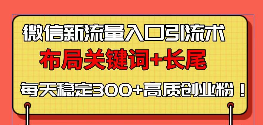 微信新流量入口引流术，布局关键词+长尾，每天稳定300+高质创业粉！-极速轻创