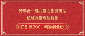 跨平台一键式暴力引流玩法，私域流量高效转化日引流300 +精准创业粉-极速轻创