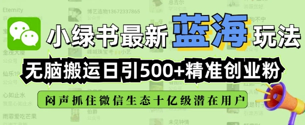 小绿书无脑搬运引流，全自动日引500精准创业粉，微信生态内又一个闷声发财的机会-极速轻创