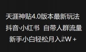 天涯神贴4.0版本最新玩法，抖音·小红书自带人群流量，新手小白轻松月入过W-极速轻创