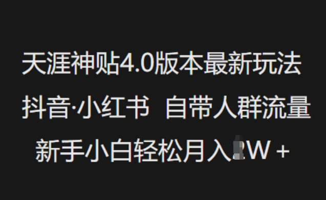 天涯神贴4.0版本最新玩法，抖音·小红书自带人群流量，新手小白轻松月入过W-极速轻创