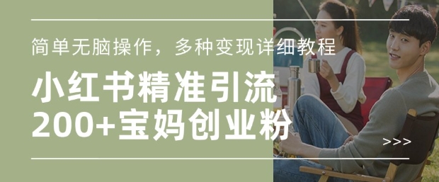 小红书混剪日引200+宝妈创业粉，简单无脑操作，多种变现详细教程-极速轻创
