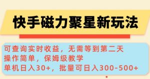 快手磁力新玩法，可查询实时收益，单机30+，批量可日入3到5张【揭秘】-极速轻创