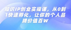 知识IP创业实操课，从0到1快速孵化，让你的个人品牌价值百W-极速轻创