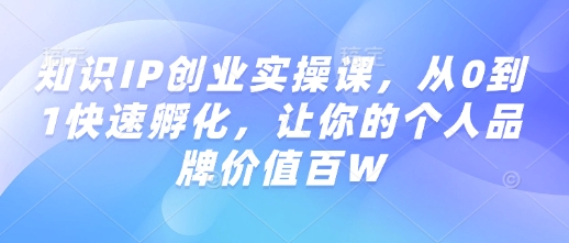 知识IP创业实操课，从0到1快速孵化，让你的个人品牌价值百W-极速轻创