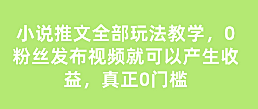 小说推文全部玩法教学，0粉丝发布视频就可以产生收益，真正0门槛-极速轻创