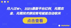 月入过W+，2025最新平台红利，无需本金、无需技术绑定账号就能自动收米-极速轻创