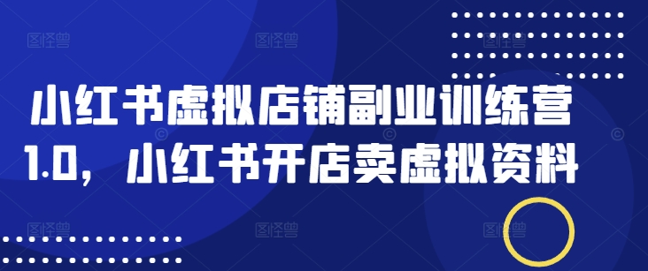小红书虚拟店铺副业训练营1.0，小红书开店卖虚拟资料-极速轻创