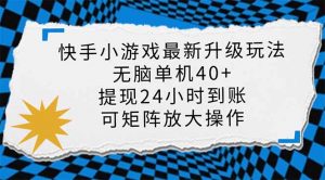 快手小游戏最新版升级玩法，新风口，无脑单机日入40+，可批量放大，小...-极速轻创