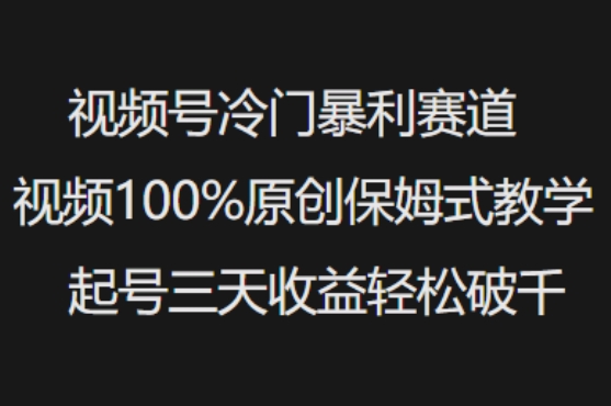 视频号冷门暴利赛道视频100%原创保姆式教学起号三天收益轻松破千-极速轻创