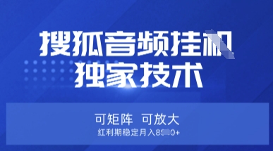 【搜狐音频挂G】独家技术，可矩阵可放大，红利期稳定月入8k【揭秘】-极速轻创