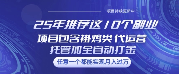 25年推荐这10个副业项目包含褂鸡类、代运营托管类、全自动打金类【揭秘】-极速轻创