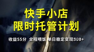 快手小店限时托管计划，收益55分，全程喂饭，单日稳定变现5张【揭秘】-极速轻创