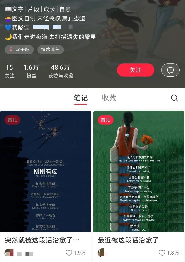 小红书治愈文案图文笔记，零门槛，一分钟制作轻松制作爆款作品月入万元-极速轻创
