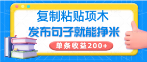 复制粘贴小项目，发布句子就能赚米，单条收益200+-极速轻创