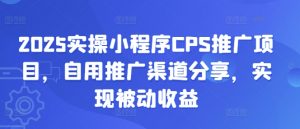 2025实操小程序CPS推广项目，自用推广渠道分享，实现被动收益-极速轻创