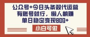 公众号+今日头条双代运营，有账号就行，单日稳定变现8张【揭秘】-极速轻创