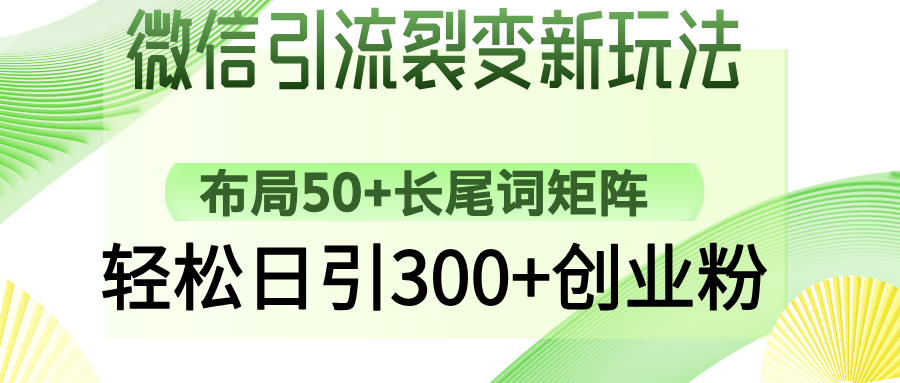 微信引流裂变新玩法：布局50+长尾词矩阵，轻松日引300+创业粉-极速轻创