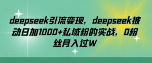 deepseek引流变现，deepseek被动日加1000+私域粉的实战，0粉丝月入过W-极速轻创