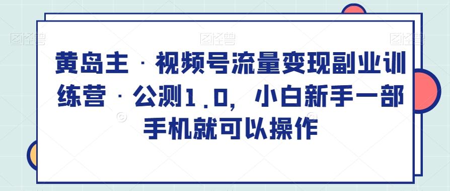 黄岛主·视频号流量变现副业训练营·公测1.0，小白新手一部手机就可以操作-极速轻创