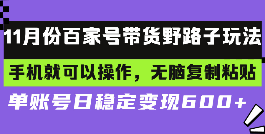 百家号带货野路子玩法 手机就可以操作，无脑复制粘贴 单账号日稳定变现…-极速轻创