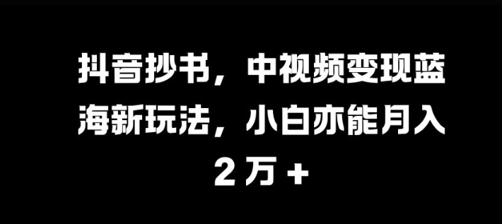 抖音抄书，中视频变现蓝海新玩法，小白亦能月入 过W【揭秘】-极速轻创