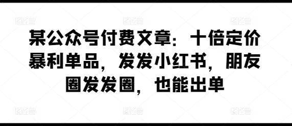 某公众号付费文章：十倍定价暴利单品，发发小红书，朋友圈发发圈，也能出单-极速轻创