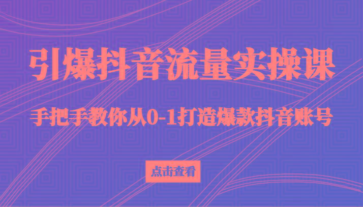 引爆抖音流量实操课，手把手教你从0-1打造爆款抖音账号(27节课)-极速轻创