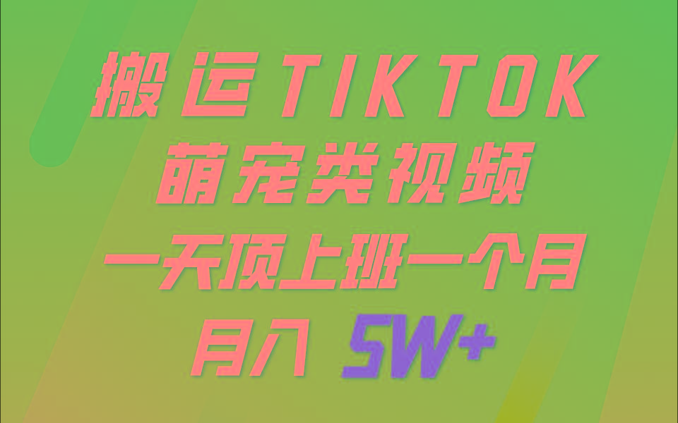 一键搬运TIKTOK萌宠类视频，一部手机即可操作，所有平台均可发布 轻松月入5W+-极速轻创