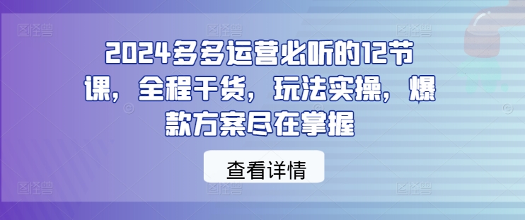 2024多多运营必听的12节课，全程干货，玩法实操，爆款方案尽在掌握-极速轻创