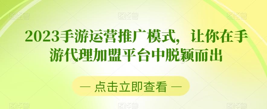 2023手游运营推广模式，让你在手游代理加盟平台中脱颖而出-极速轻创