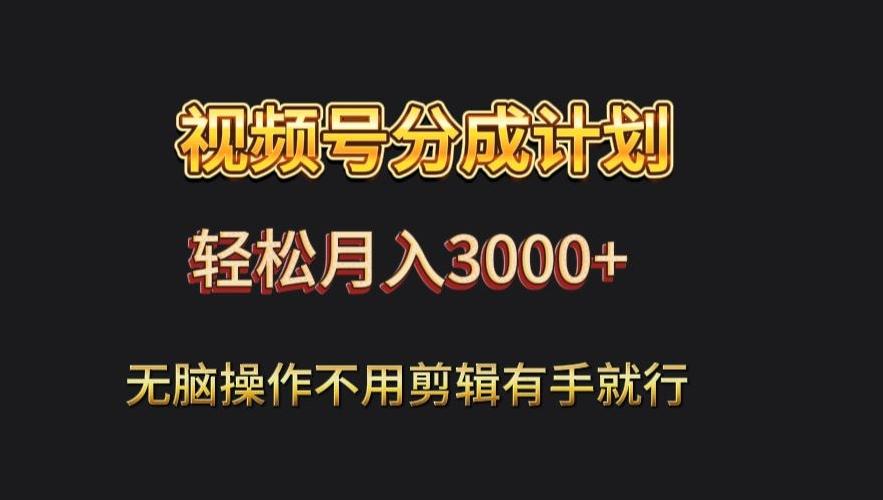 视频号流量分成，不用剪辑，有手就行，轻松月入2000+-极速轻创