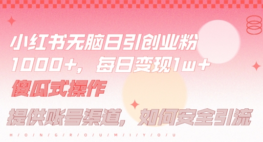 小红书无脑每日引流创业粉500+，小白每天只花半小时，躺赚长尾收益【揭秘】-极速轻创