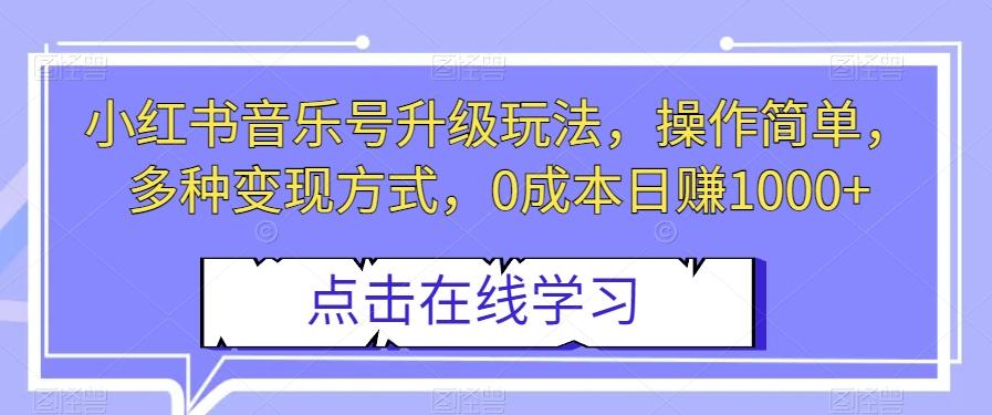 小红书音乐号升级玩法，操作简单，多种变现方式，0成本日赚1000+【揭秘】-极速轻创