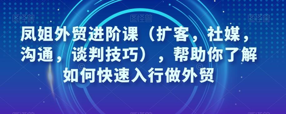凤姐外贸进阶课（扩客，社媒，沟通，谈判技巧），帮助你了解如何快速入行做外贸-极速轻创