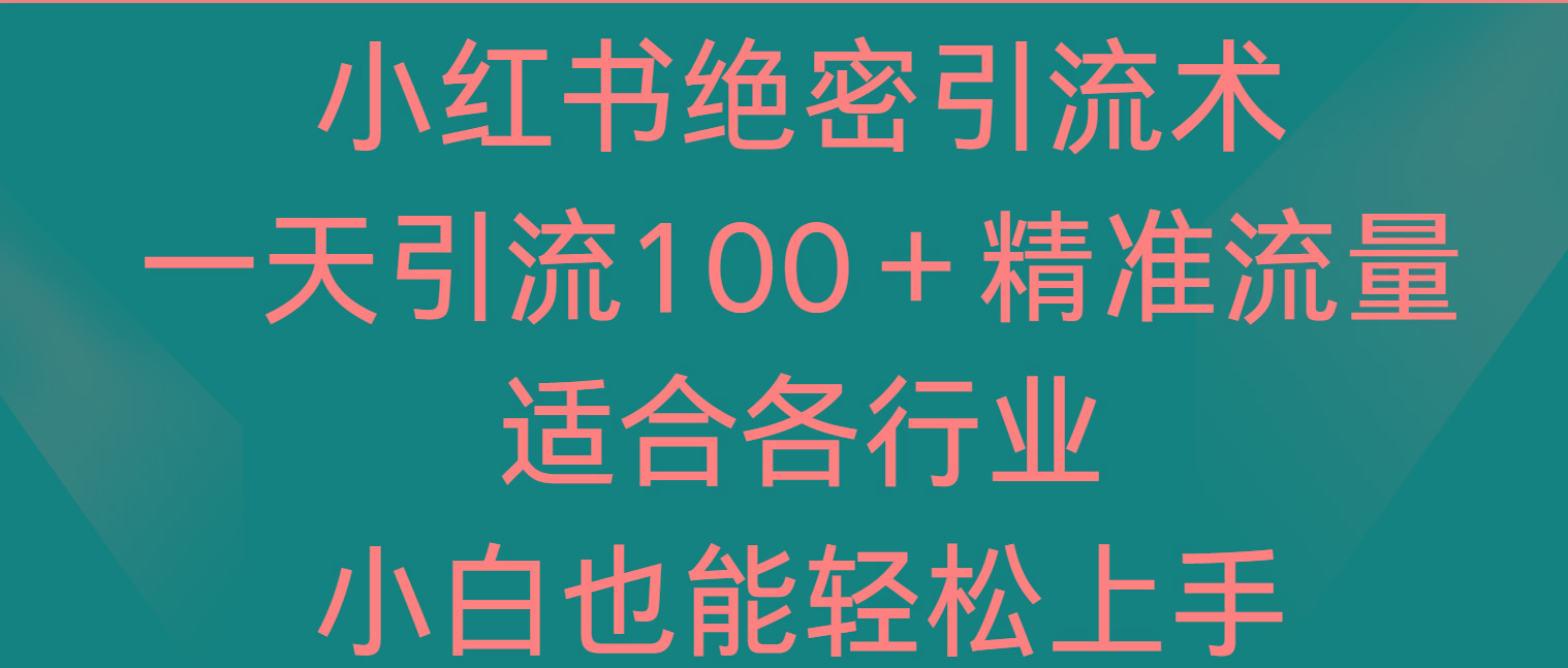 小红书绝密引流术，一天引流100＋精准流量，适合各个行业，小白也能轻松上手-极速轻创