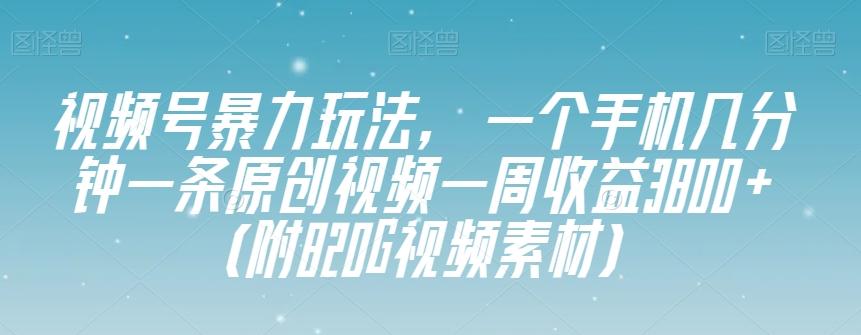 视频号暴力玩法，一个手机几分钟一条原创视频一周收益3800+（附820G视频素材）-极速轻创