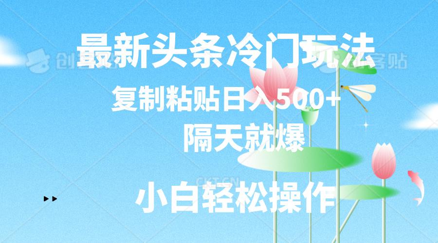 最新头条冷门玩法，隔天就爆，复制粘贴日入500+-极速轻创