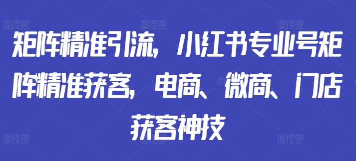 矩阵精准引流，小红书专业号矩阵精准获客，电商、微商、门店获客神技-极速轻创